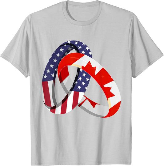 Canadian American Ring Heritage Month Patriot Flags T-Shirt - T-Shirt | Ash