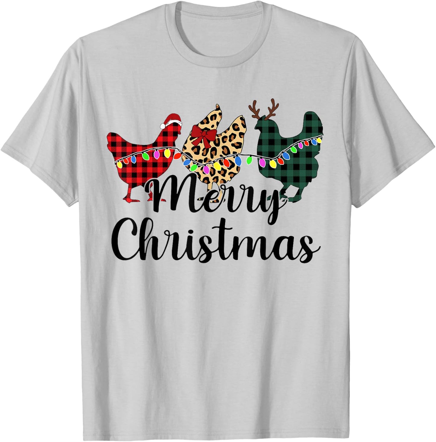 Buffalo Plaid Chickmas Merry Christmas Chicken Lover Xmas T-Shirt - T-Shirt | Ash