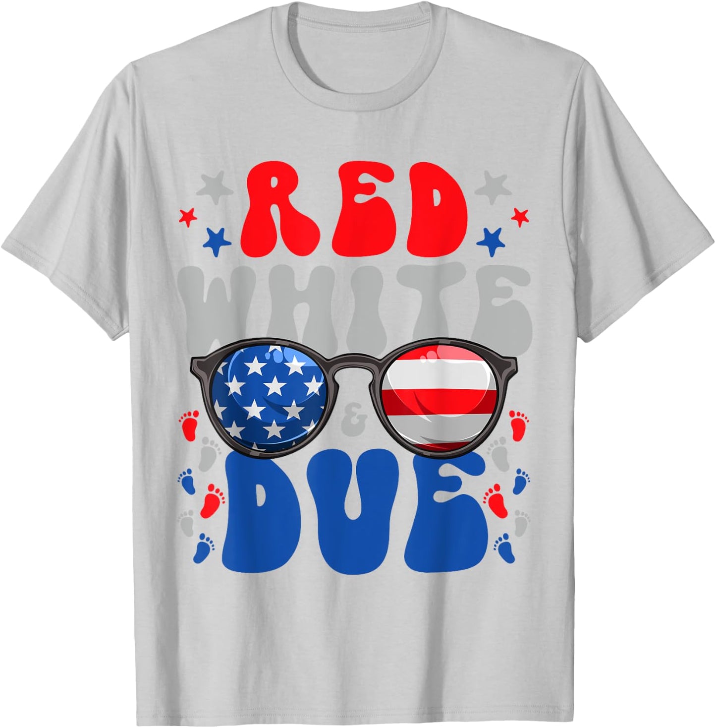 4th of July Pregnancy Dress Red White And Due Baby Reveal Women Men T-Shirt - T-Shirt | Ash