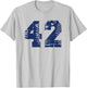 Number #42 Baseball Softball Blue Vintage Varsity Number T-Shirt - T-Shirt | Ash