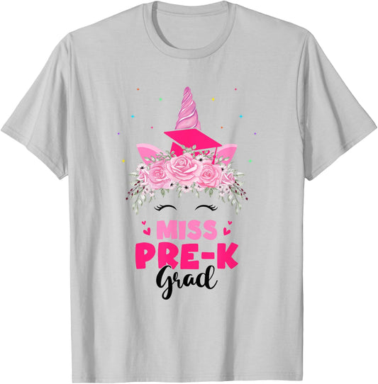 Unicorn Miss Pre-k Grad Preschool Graduation Girls Kids T-Shirt - T-Shirt | Ash