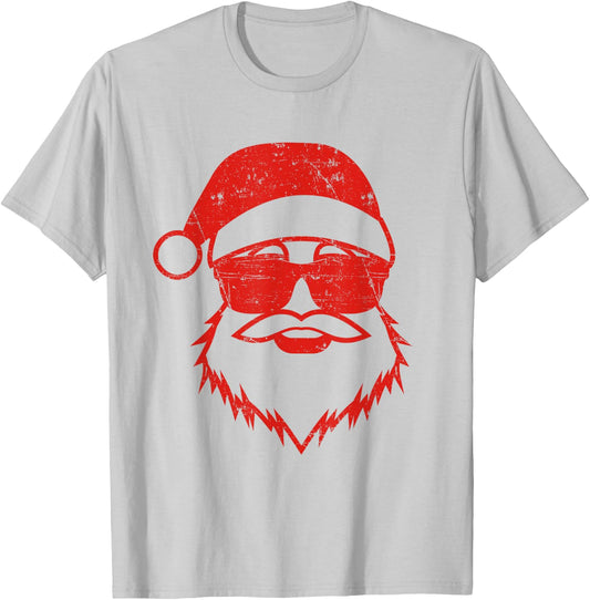 Santa Face Retro Sunglasses Christmas Xmas Men Women Kids T-Shirt - T-Shirt | Ash