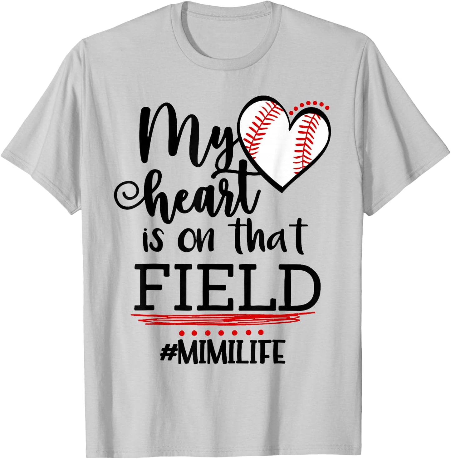My Heart is on That Field Ballpark Mama Baseball Mimi T-Shirt - T-Shirt | Ash