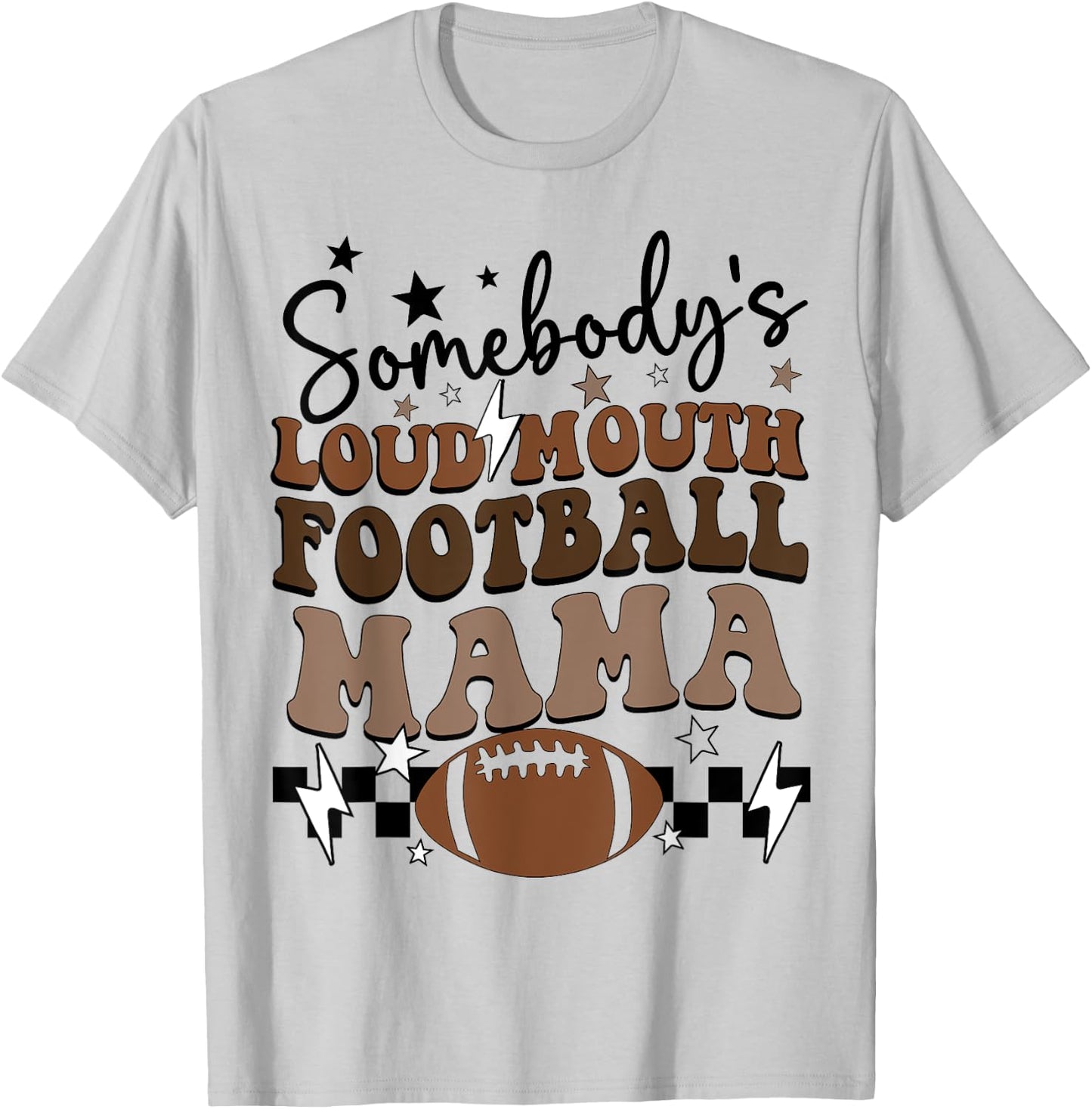 Somebody's Loudmouth Football Mama retro groovy football mom T-Shirt - T-Shirt | Ash
