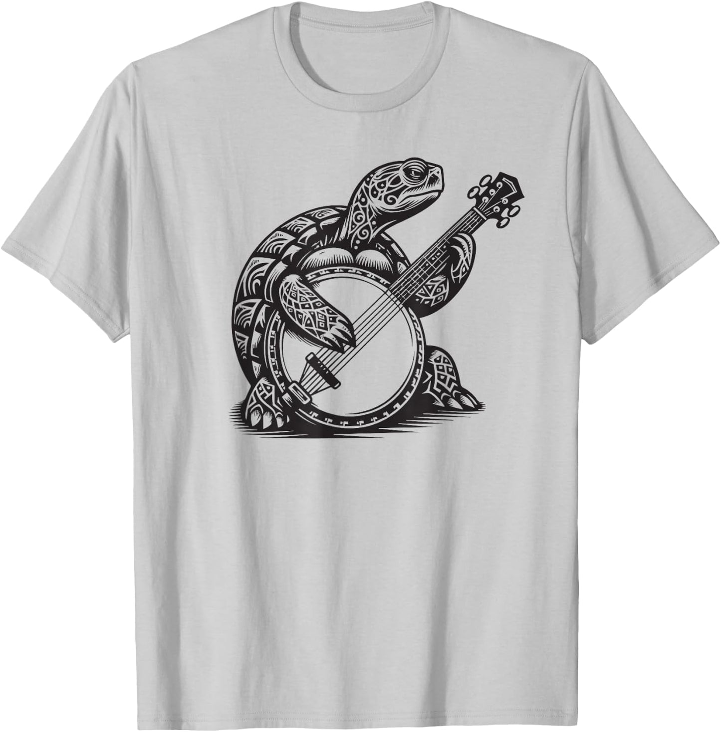 Turtle Playing Banjo Tribal Art Music Festival Zen T-Shirt - T-Shirt | Ash