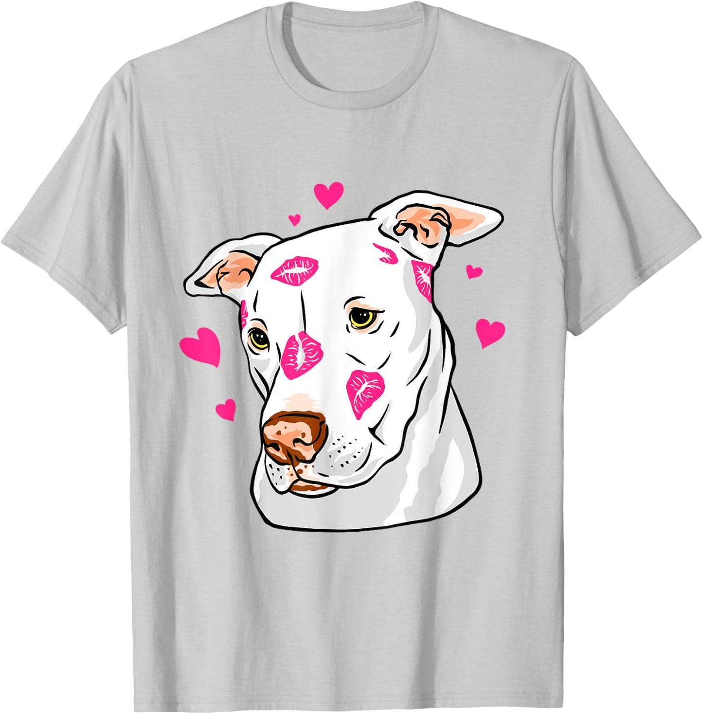 Pit Bull Terrier Kiss Lips Hearts T-Shirt - T-Shirt | Ash