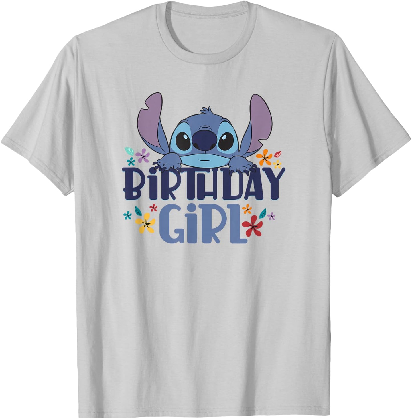 Disney Lilo & Stitch Birthday Girl Retro Floral Logo T-Shirt - T-Shirt | Ash