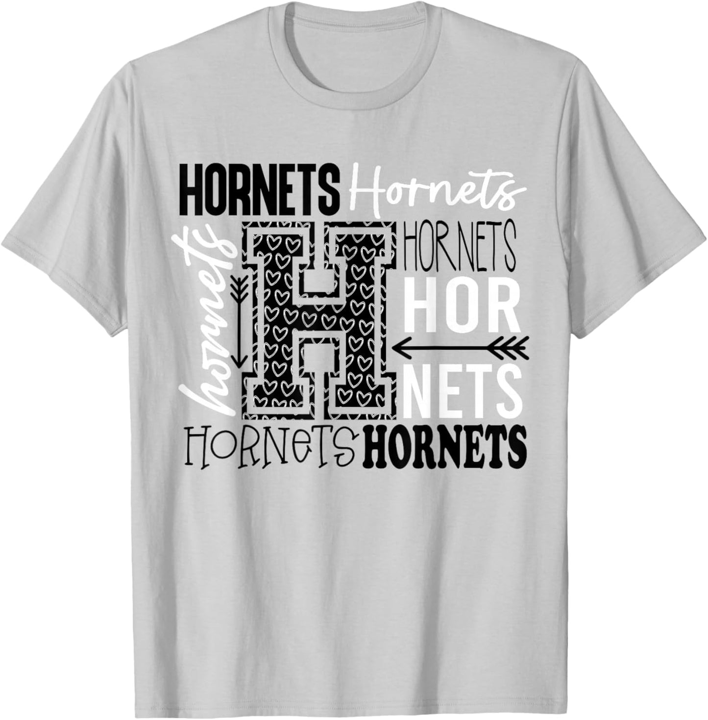 Hornets School Spirit Typography Back to School T-Shirt - T-Shirt | Ash