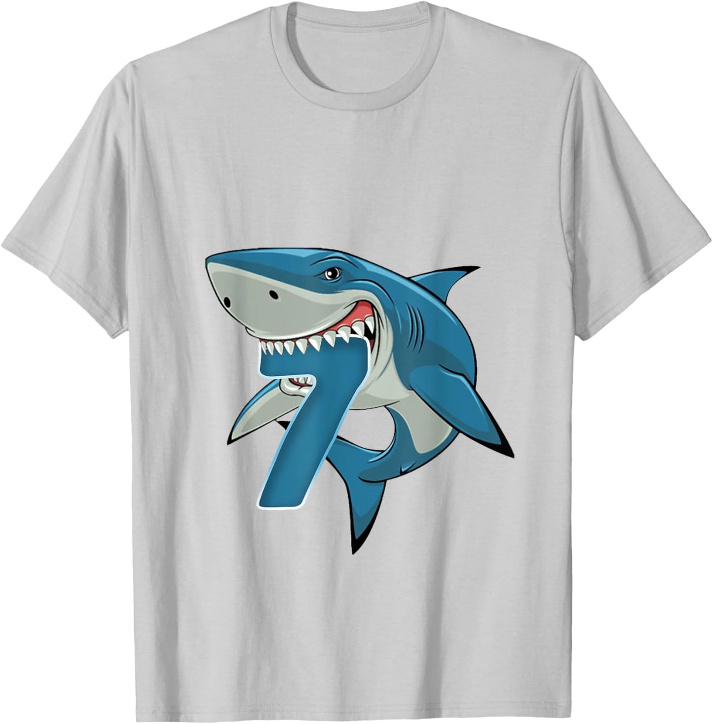 7th Birthday Shark 7 Year Old Birthday Shark Theme Party T-Shirt - T-Shirt | Ash