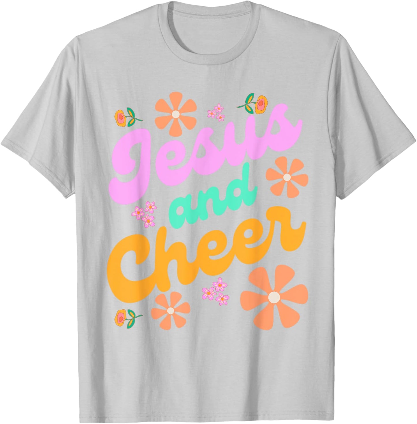 Jesus and Cheer Cheerleading Coach Funny Groovy y2k Chrstian T-Shirt - T-Shirt | Ash