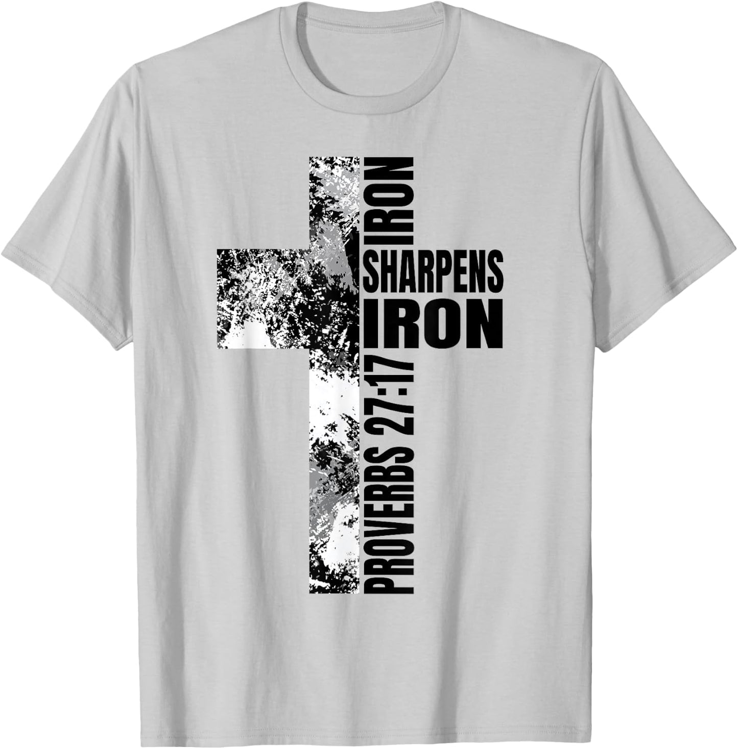 Religious Cross Iron Sharpens Iron Verse Christian Couples T-Shirt - T-Shirt | Ash