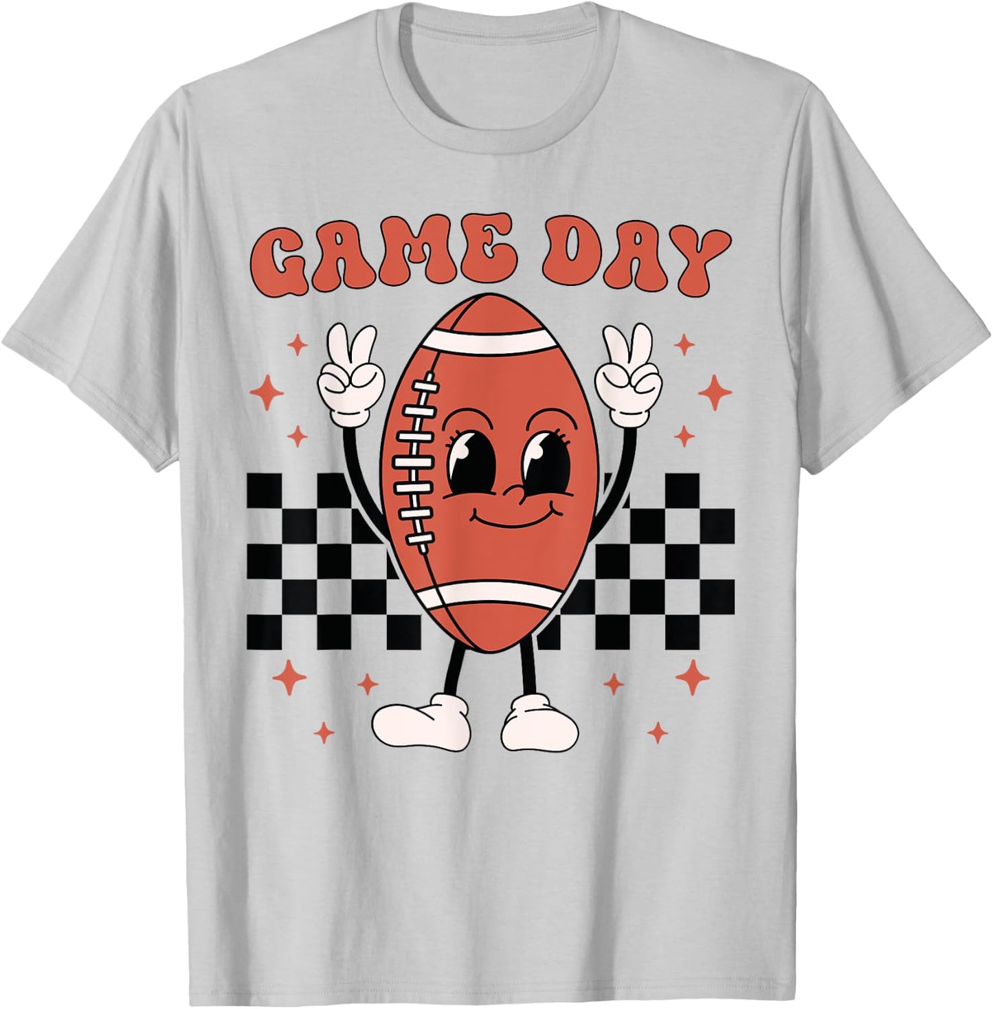 Retro Groovy Game Day American Football Players Fans Outfit T-Shirt - T-Shirt | Ash