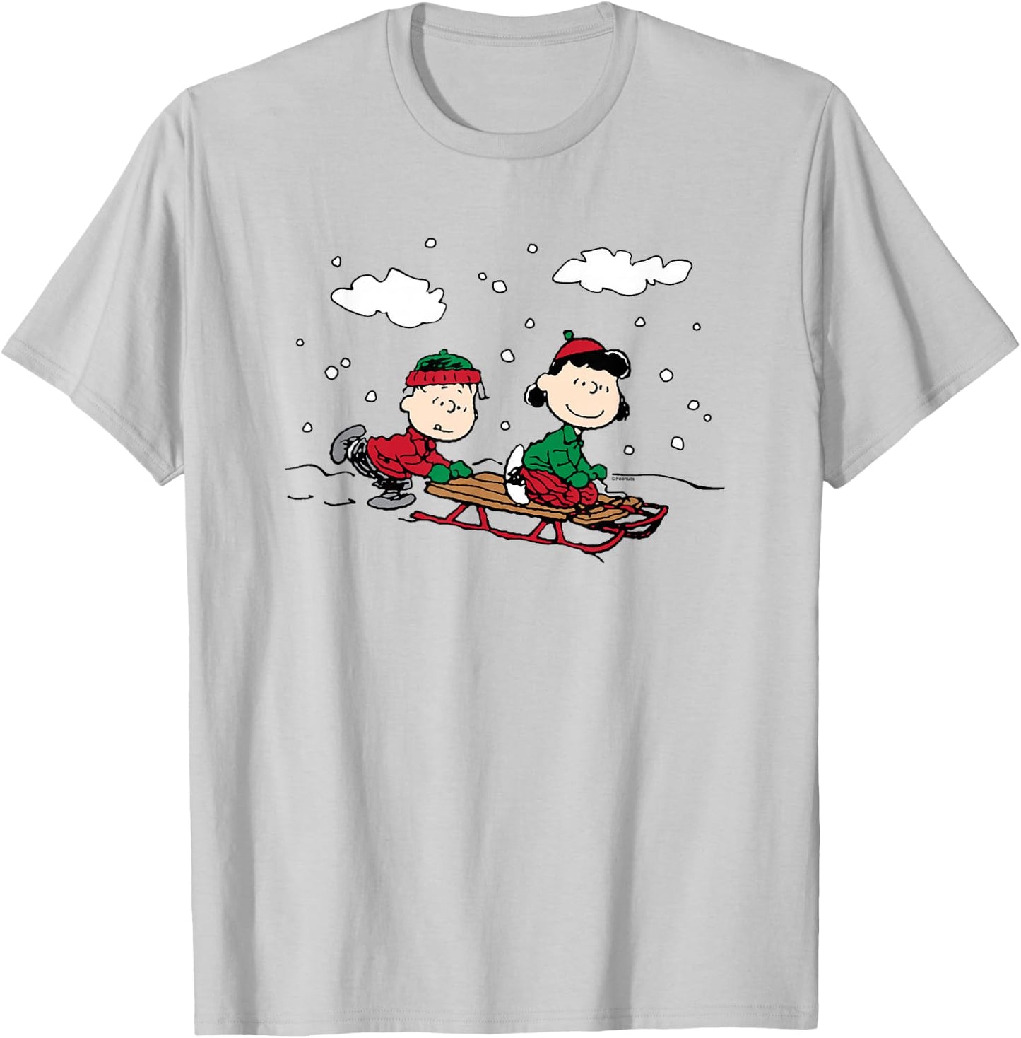 Peanuts Linus Lucy Sledge T-Shirt - T-Shirt | Ash
