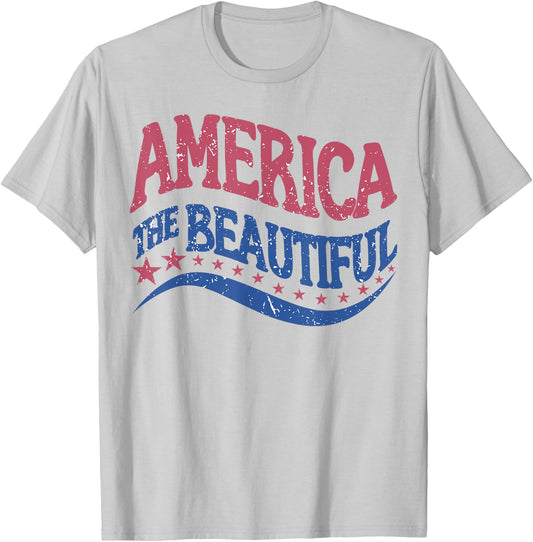 Retro America The Beautiful Vintage American 4th Of July T-Shirt - T-Shirt | Ash