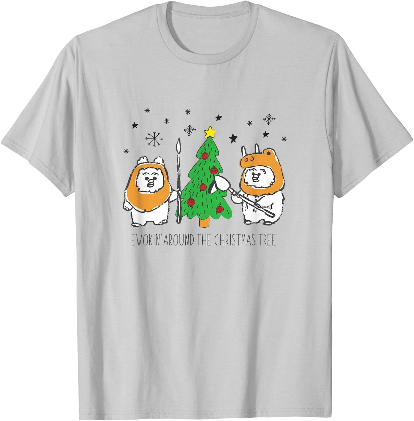 Star Wars Christmas Ewokin' Around The Christmas Tree T-Shirt - T-Shirt | Ash