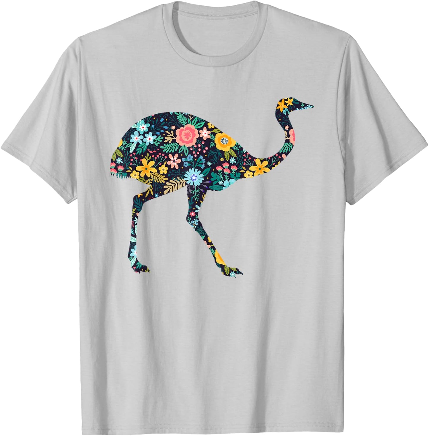 Floral Rhea Bird Silhouette Girls Graphic T-Shirt - T-Shirt | Ash