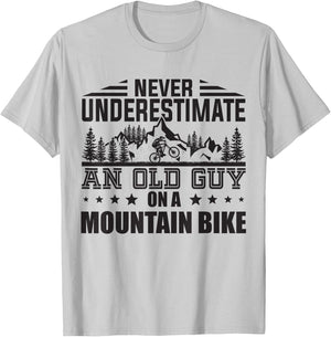 Funny Never Underestimate An Old Guy With Mountain Bike Men T-Shirt - T-Shirt | Ash
