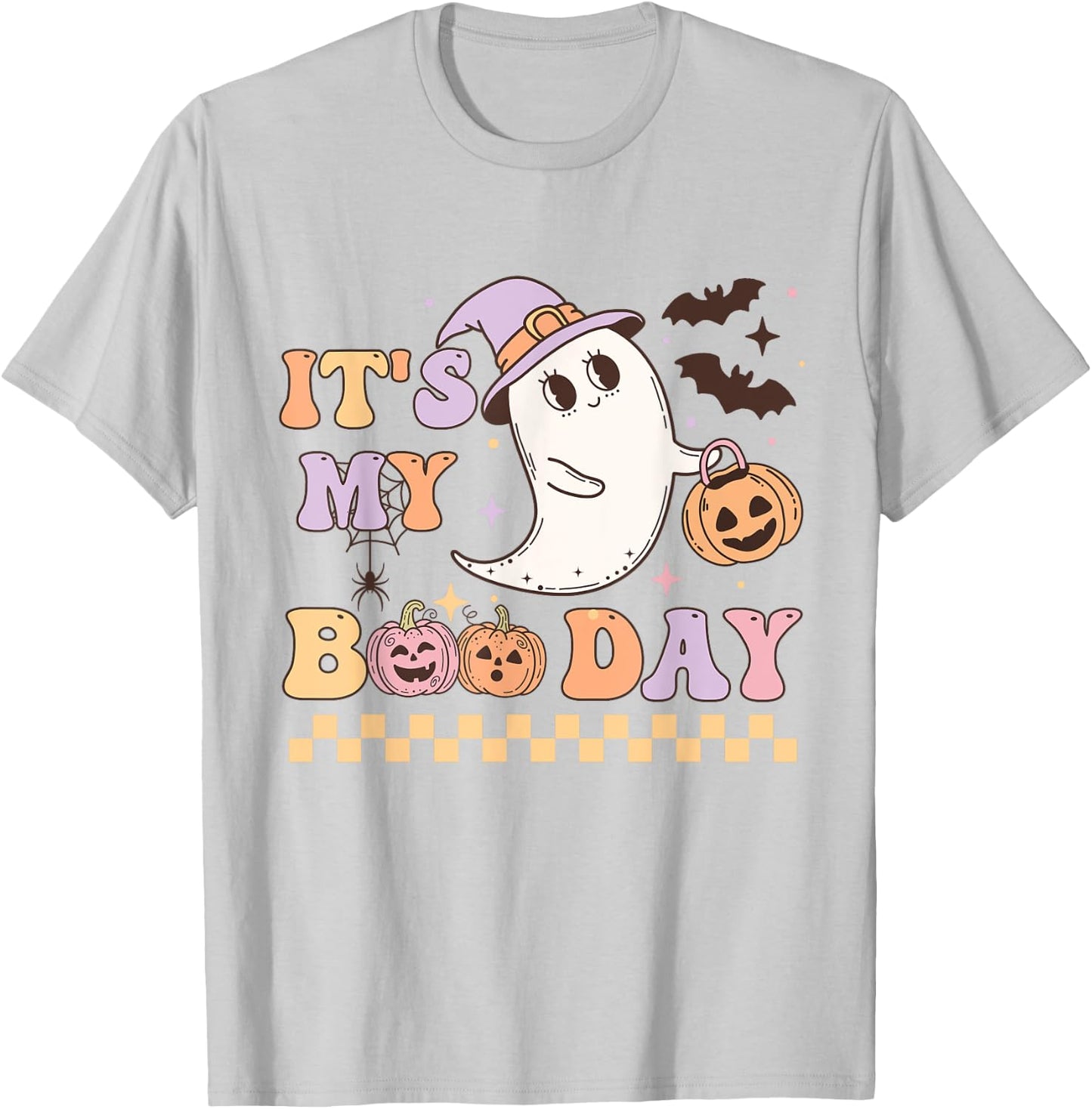 Funny Its My Boo Day Cute Halloween Birthday Ghost Pink Bow T-Shirt - T-Shirt | Ash