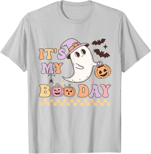 Funny Its My Boo Day Cute Halloween Birthday Ghost Pink Bow T-Shirt - T-Shirt | Ash