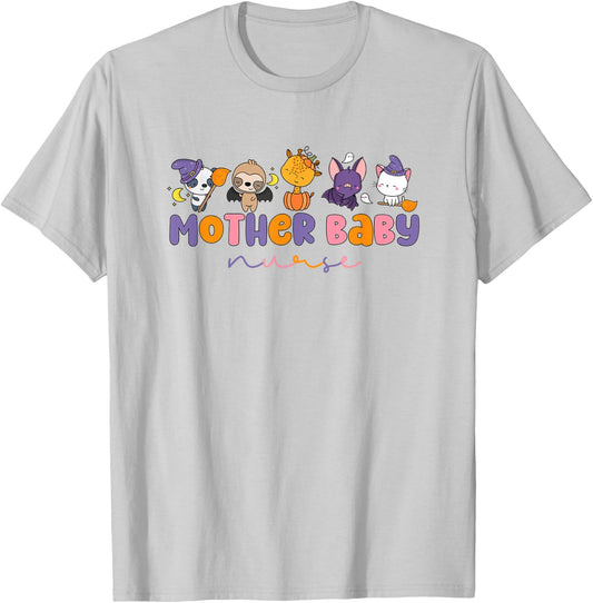Retro Mother Baby Nurse Halloween Animal Postpartum Nursing T-Shirt - T-Shirt | Ash