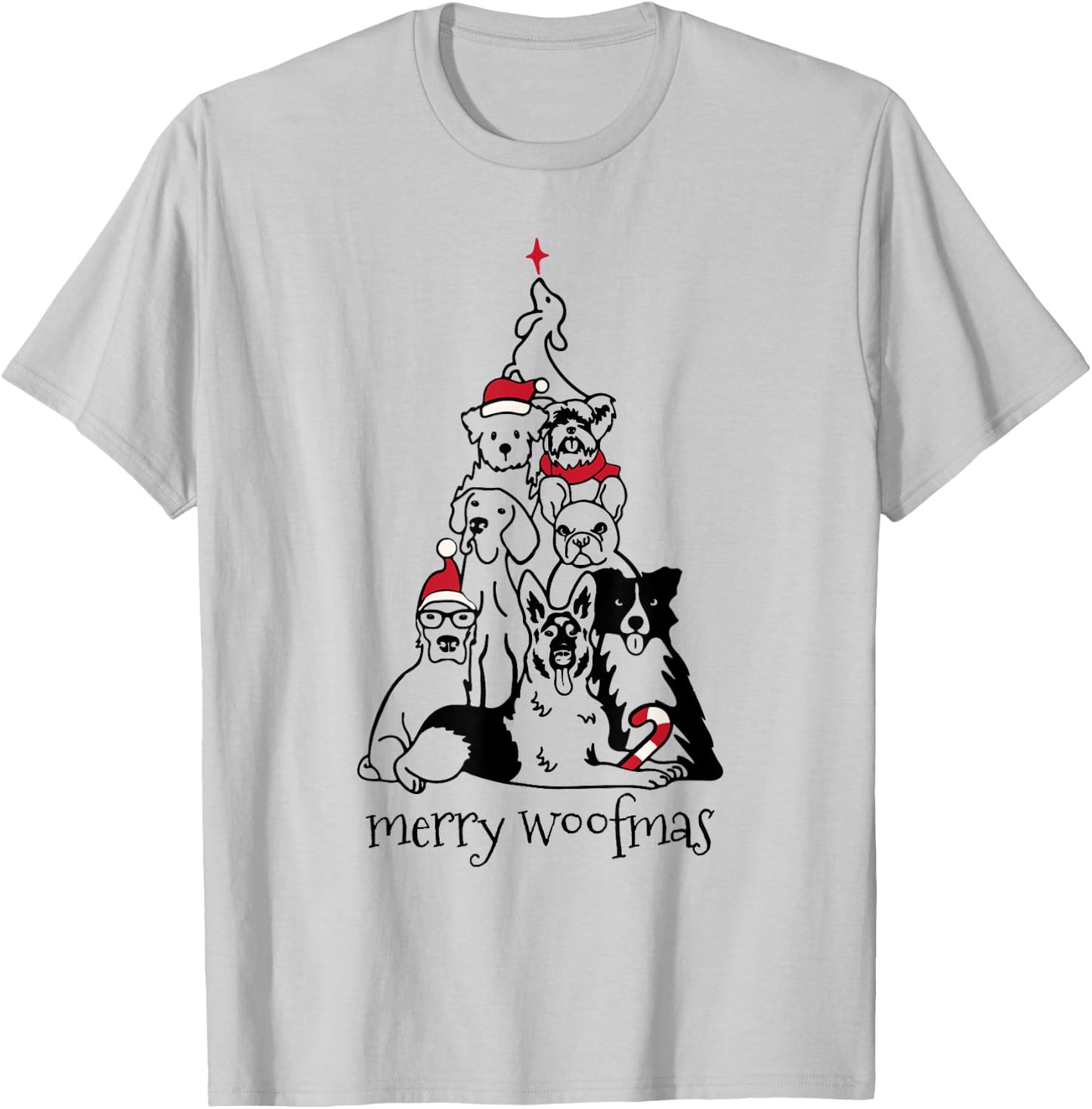 Merry Woofmas Dog Christmas Tree T-Shirt - T-Shirt | Ash
