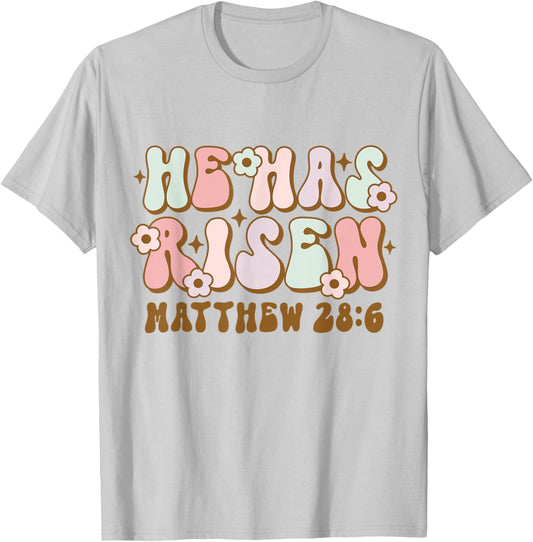 Christian Easter Bible Quote He Has Risen Retro Groovy T-Shirt - T-Shirt | Ash