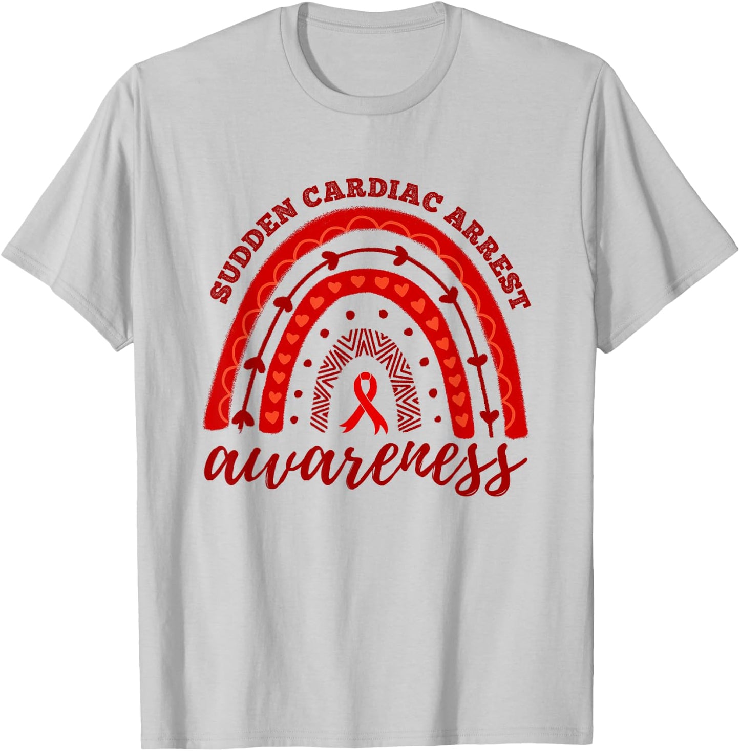 Rainbow Red Ribbon Sudden Cardiac Arrest Awareness T-Shirt - T-Shirt | Ash