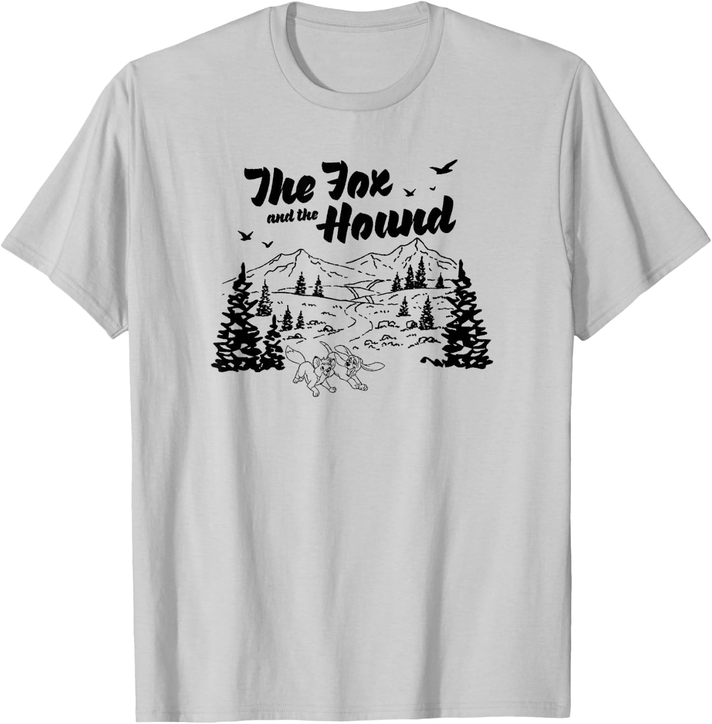 Disney The Fox and the Hound Friends Landscape Vintage Logo T-Shirt - T-Shirt | Ash