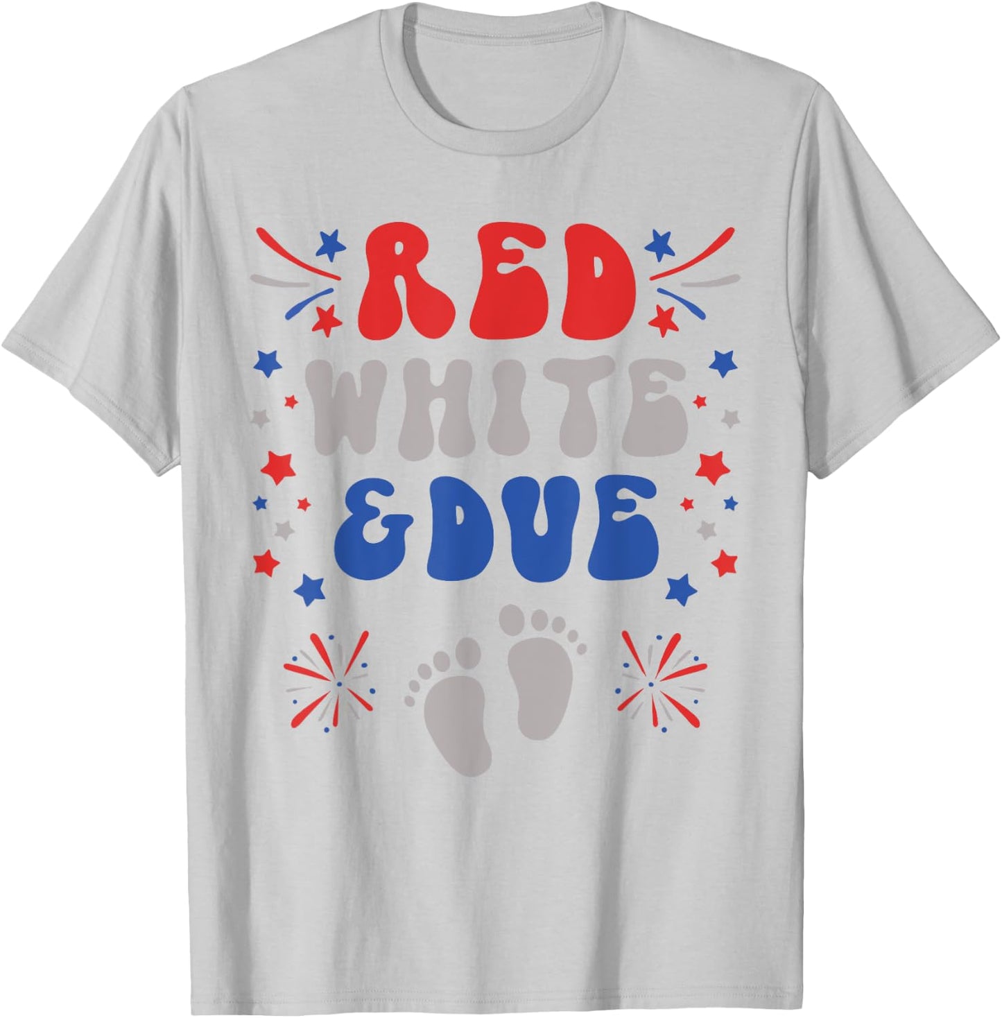 Red White and Due 4th of July Pregnancy Dress Baby Reveal Men T-Shirt - T-Shirt | Ash