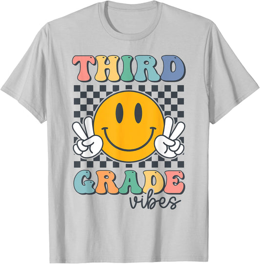 Third Grade Vibes Retro Smile Back To School 3rd Grade Team T-Shirt - T-Shirt | Ash