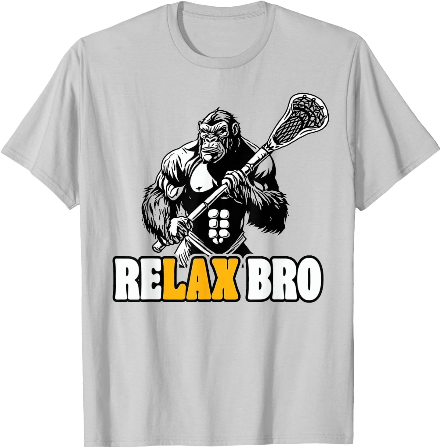 ReLax Bro Funny Gorilla Lacrosse Player Animal Lax T-Shirt - T-Shirt | Ash