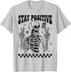 Stay Positive Skeleton Peace Hand Halloween Skull Motivation T-Shirt - T-Shirt | Ash