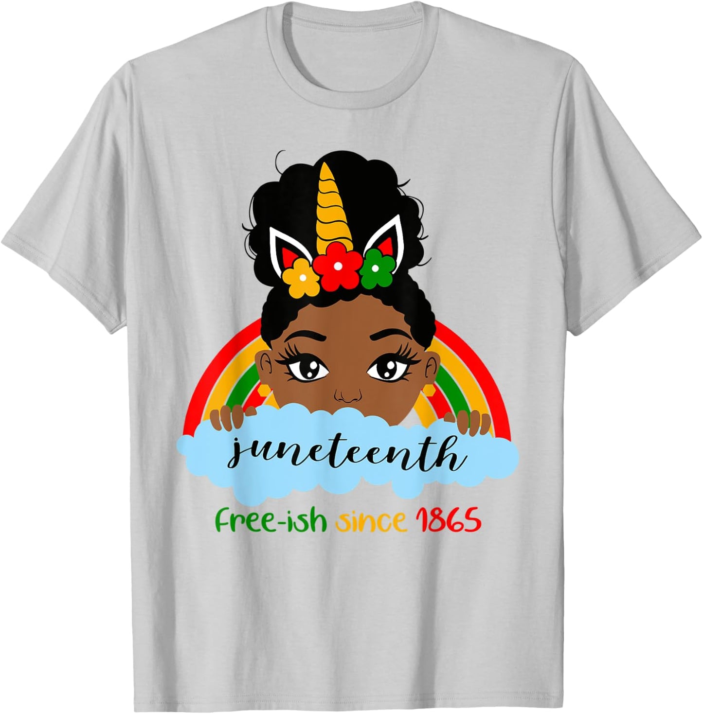 Juneteenth Unicorn Girl Little Princess Freeish since 1865 T-Shirt - T-Shirt | Ash
