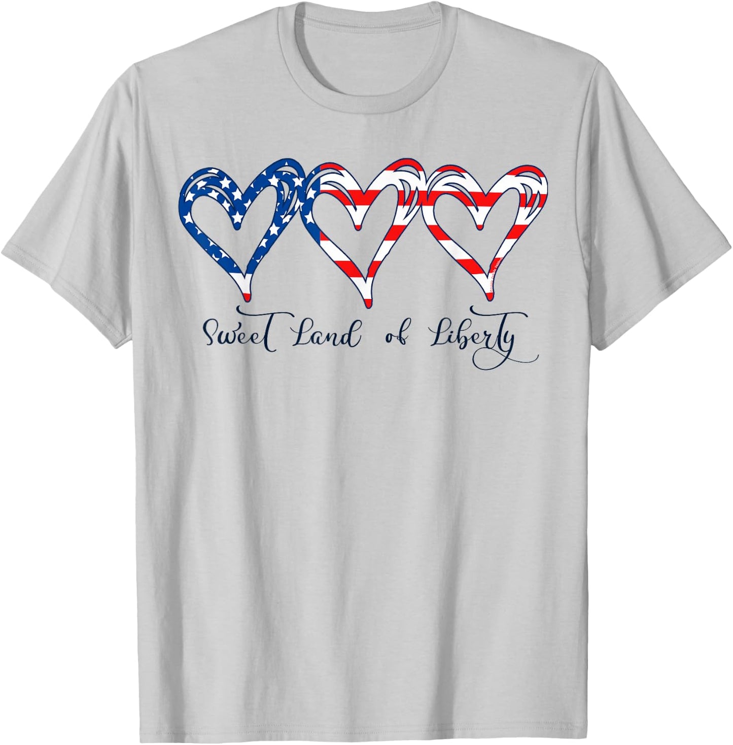 USA Flag Patriotic Hearts 4th of July Sweet Land of Liberty T-Shirt - T-Shirt | Ash