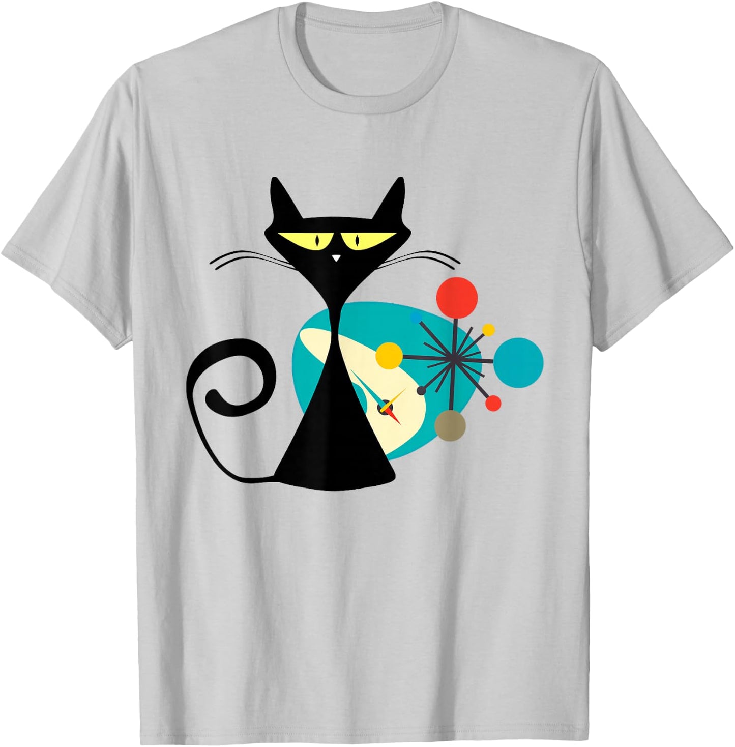 Midcentury Mid Century Cat Retro Atomic Age Space Modern T-Shirt - T-Shirt | Ash