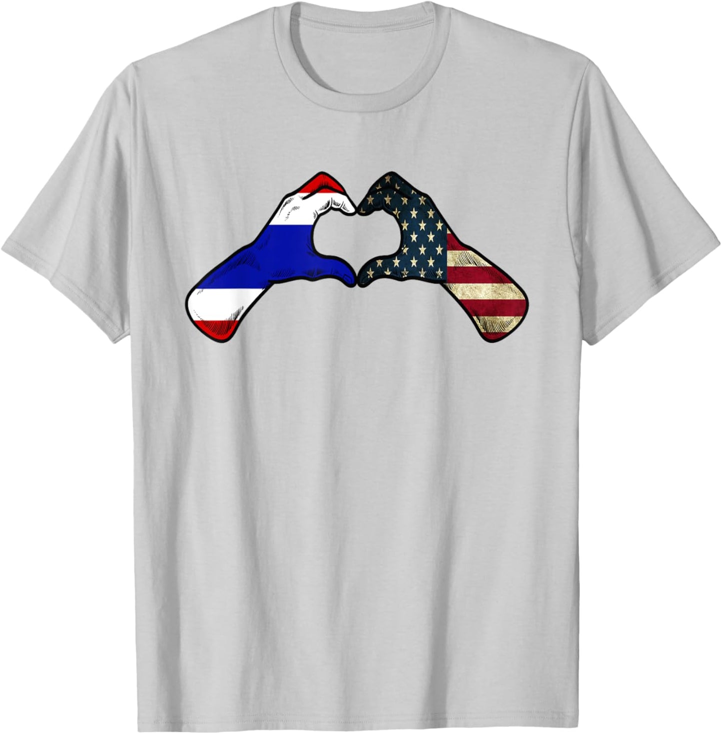 Thailand American USA Flag - USA Thai Heart T-Shirt - T-Shirt | Ash