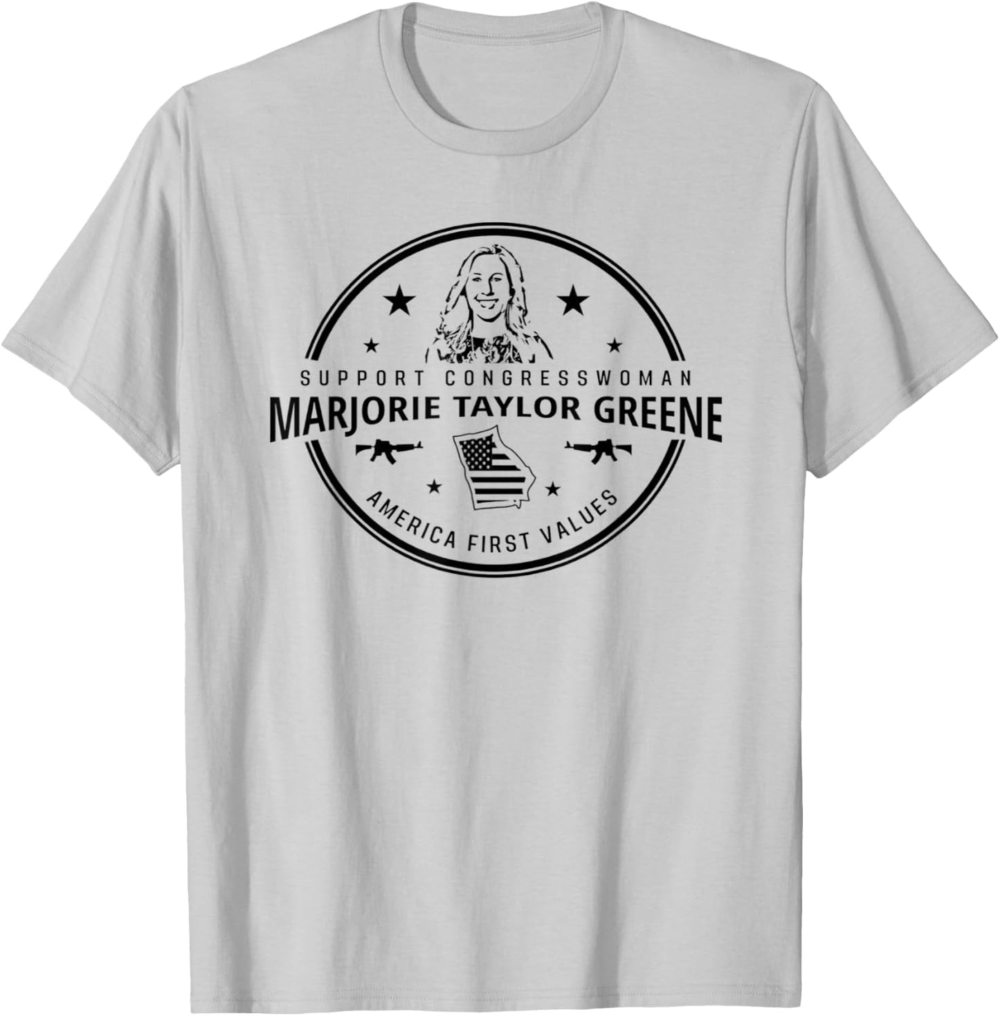 Support Marjorie Taylor Greene MTG America First Values T-Shirt - T-Shirt | Ash