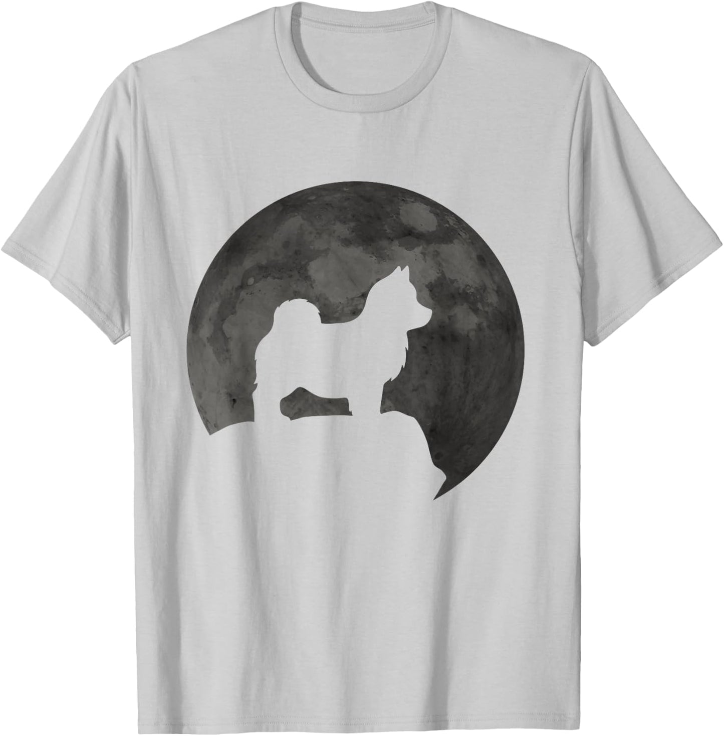 Moon And Dog Silhouette - Pomsky T-Shirt - T-Shirt | Ash