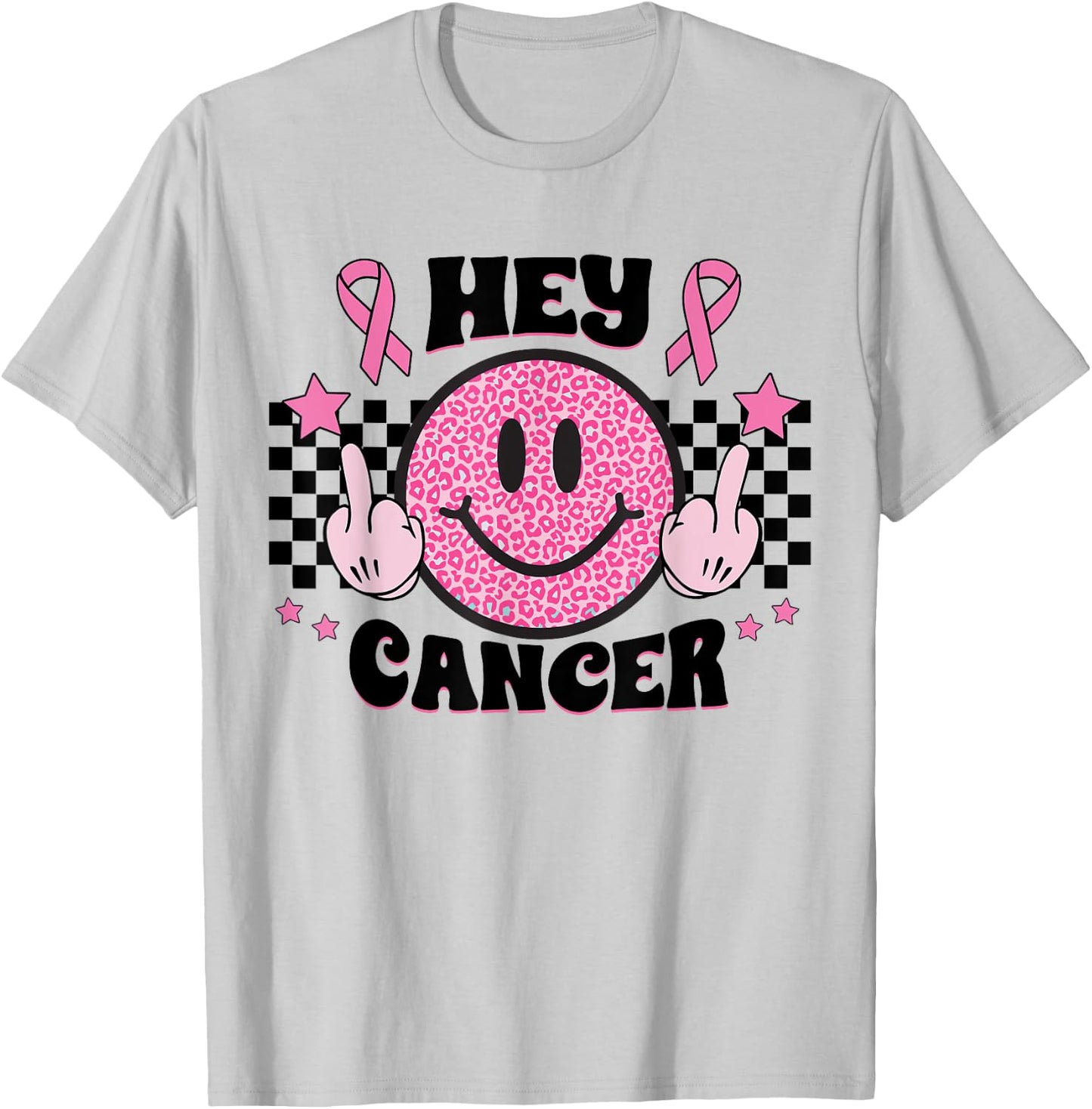 Fuck Cancer Smile Face Pink Ribbon Breast Cancer Awareness T-Shirt - T-Shirt | Ash