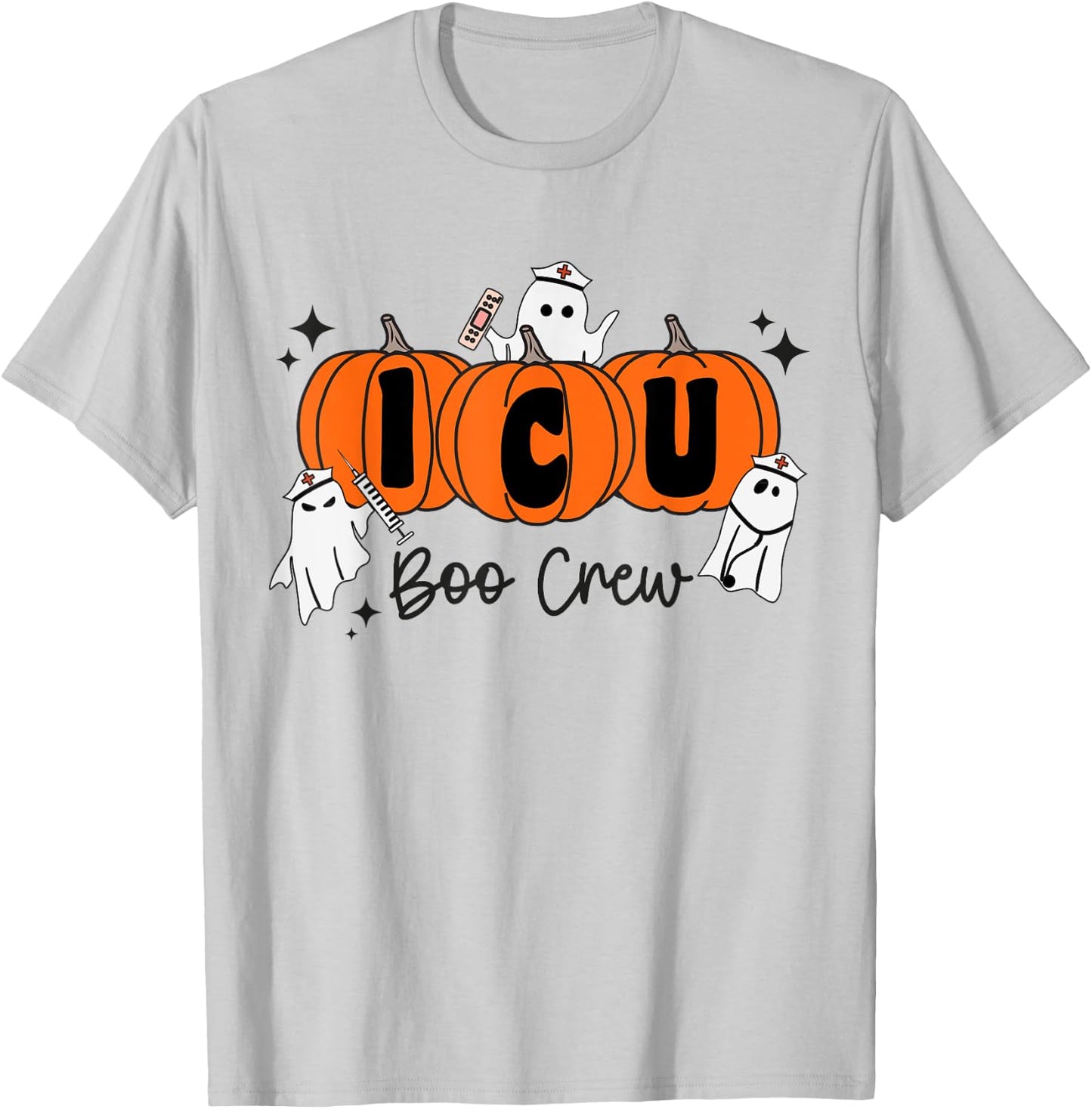 ICU Boo Crew Ghost Pumpkin Costume ICU Nurse Halloween T-Shirt - T-Shirt | Ash