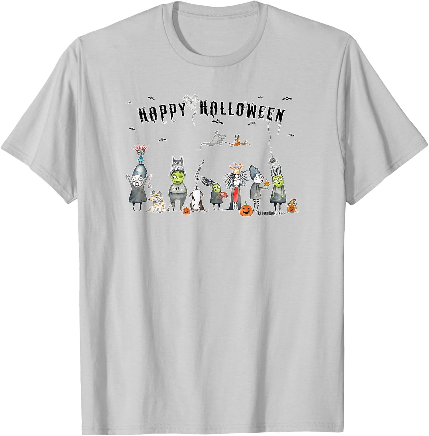 Red and Howling Spooky Friends Halloween Ghosts and Ghouls T-Shirt - T-Shirt | Ash