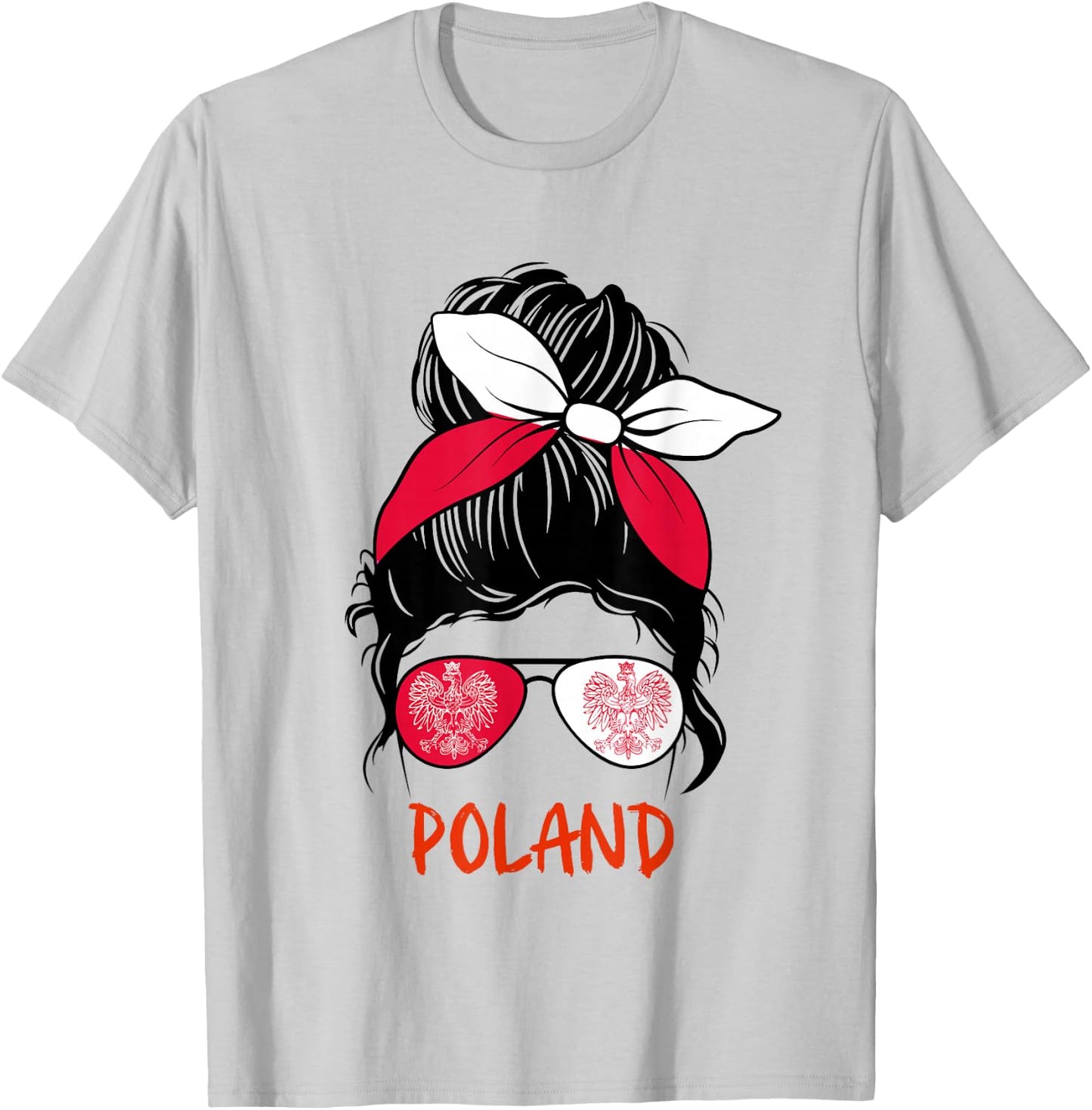 Poland Messy bun Sunglasses red White Bandana Polish Girl T-Shirt - T-Shirt | Ash