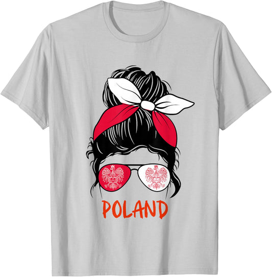 Poland Messy bun Sunglasses red White Bandana Polish Girl T-Shirt - T-Shirt | Ash