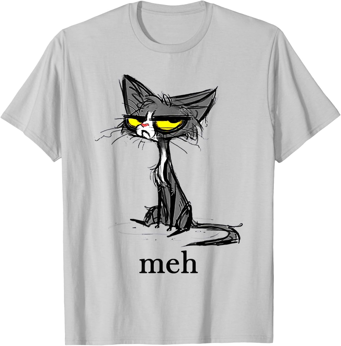 Funny Meh Cat Gift Cat Lovers Idea Men Women Girls Kids T-Shirt - T-Shirt | Ash