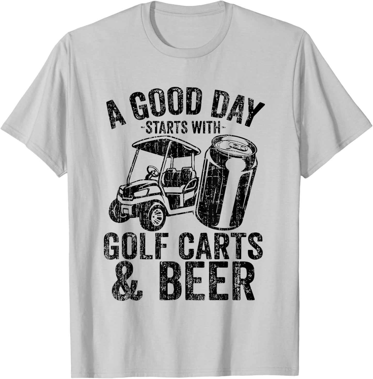 Vintage Retro A Good Day Starts With Golf Carts And Beer T-Shirt - T-Shirt | Ash