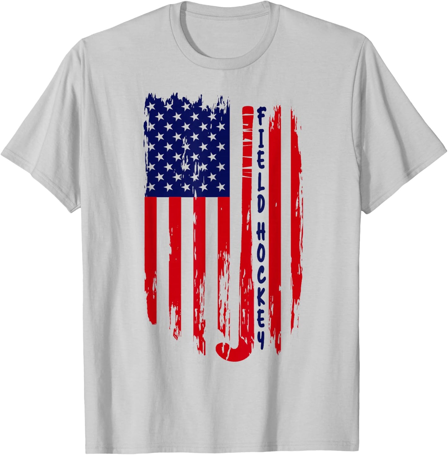 Vintage American Flag Patriotic Field Hockey Stick USA Flag T-Shirt - T-Shirt | Ash