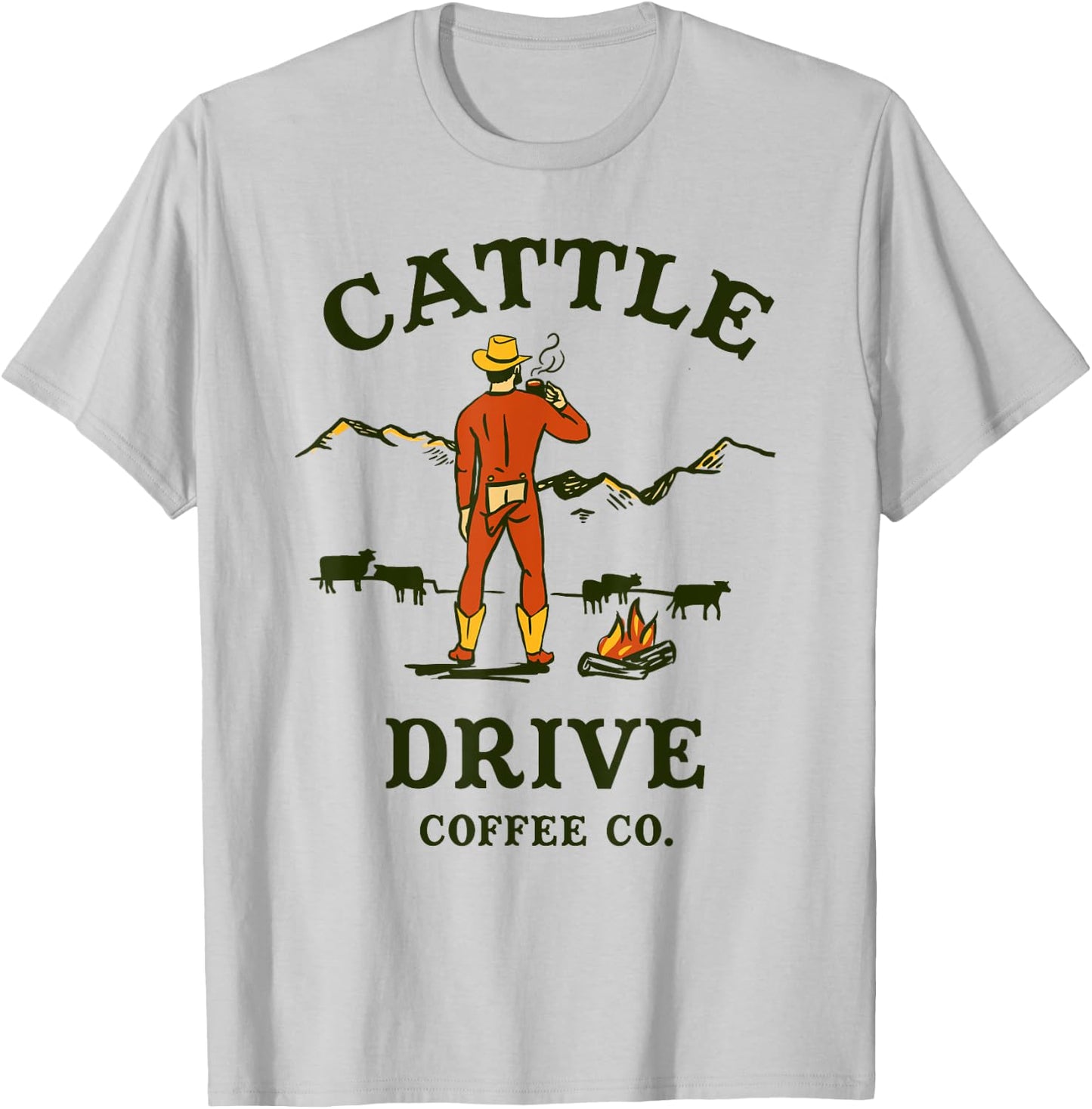 Cattle Drive Coffee Company: Funny Western Cowboy Mooning T-Shirt - T-Shirt | Ash