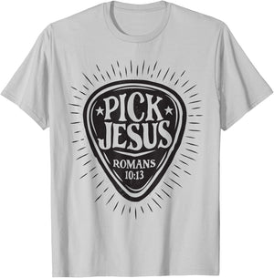 Guitar Pick Jesus Christian Music Guitarist Pastor Retro T-Shirt - T-Shirt | Ash