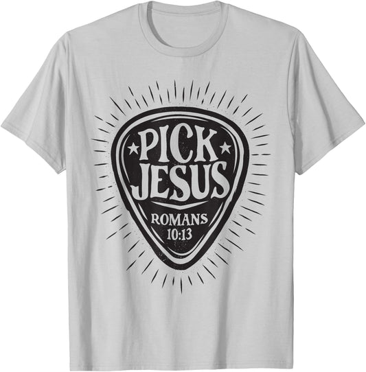 Guitar Pick Jesus Christian Music Guitarist Pastor Retro T-Shirt - T-Shirt | Ash