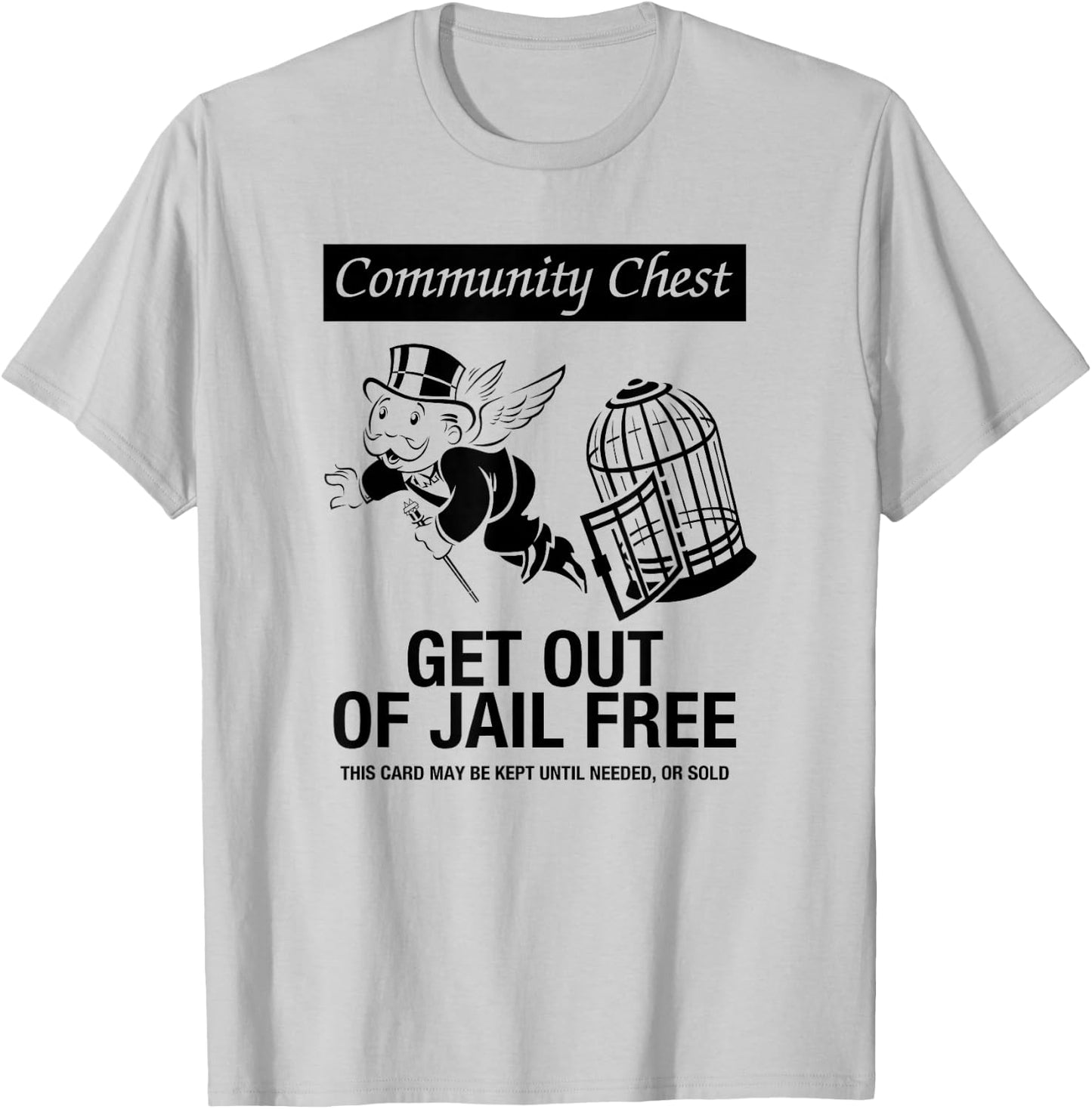 Monopoly Mr. Monopoly Get Out Of Jail Free Logo T-Shirt - T-Shirt | Ash